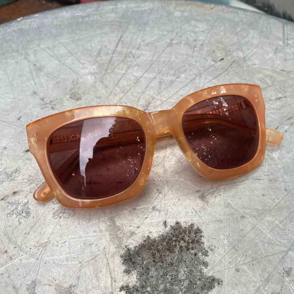 Ganni Peach Marble Square Sunglasses